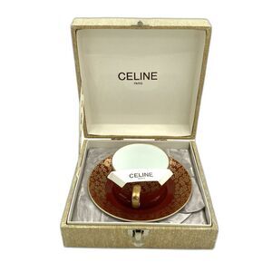 CELINE Cherry Blossoms Coffee Tea Cup and Saucer Set Red In Gift Box NEW